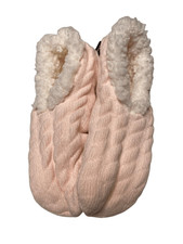 Ladies Slipper Socks Pink Sherpa Lined Cable Knit Non Slip Size 5.5-7.5 Winter