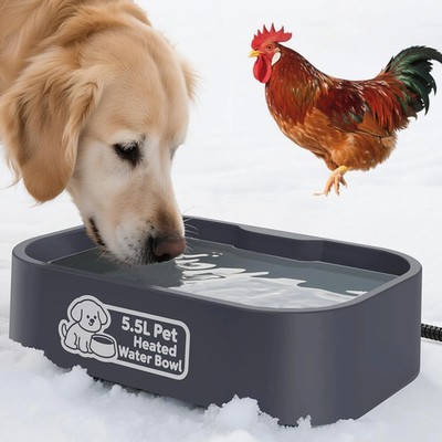 Extra Large Heated Water Bowl - 5.5L Outdoor Heated Dog Bowl with Long C...