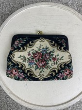 Vintage Floral Tapestry Clutch Purse Kiss Closure Victorian Boho