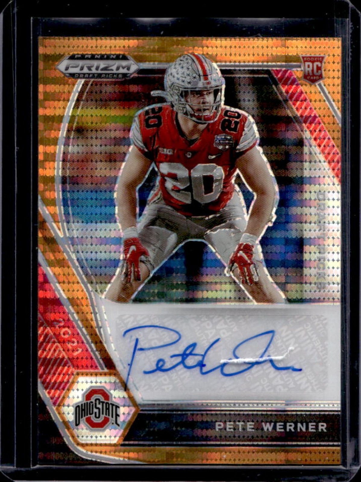 Pete Werner Panini Prizm Draft Picks Draft Picks Autographs #PEW Orange Pulsar
