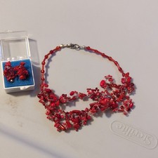Red Clear Beaded Jewelry Set - Necklace and Matching Earrings
