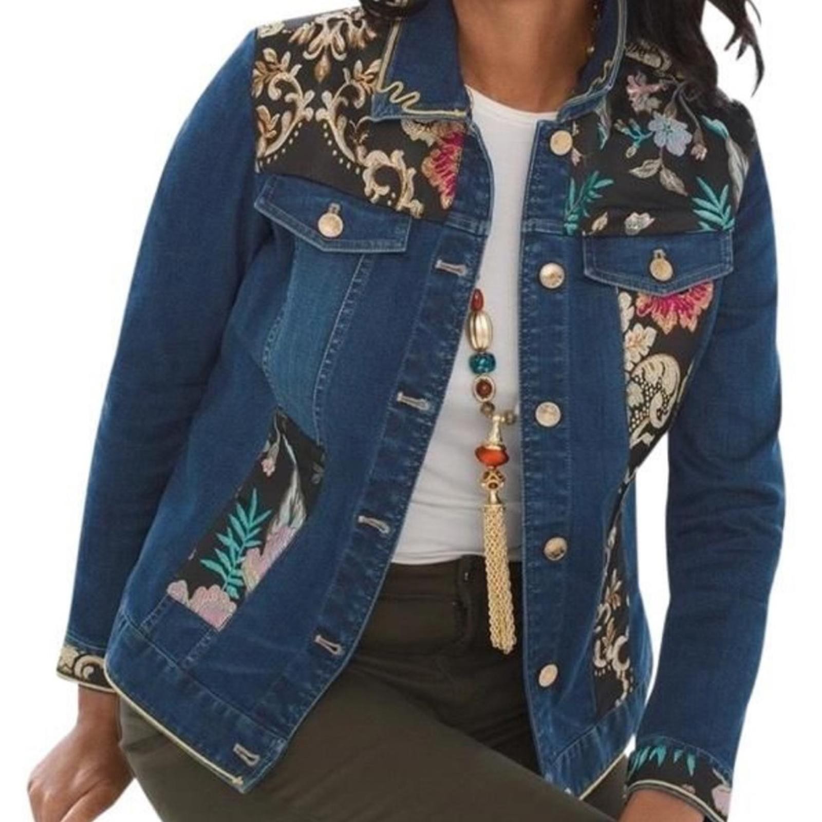 Chicos Jean patchwork colorful patterned jacket c… - image 1