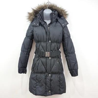 VTG Y2K Esprit Down Coat Womens 0 Belted Removable Faux Fur Hood Preppy Puffer