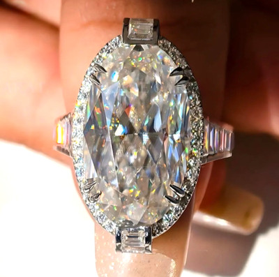 925 Silver, Gorgeous White Diamond Ring with Accents, 15 Ct Certified Treated