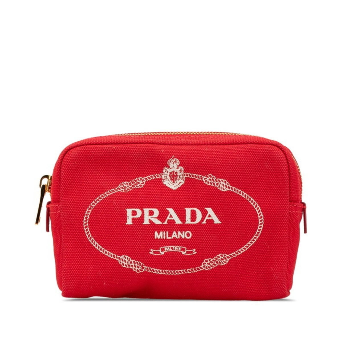 最終値下げ!新品同様!PRADA ネイビー ナイロンポーチ Prada Canapa Pouch 1NA021 Rosso Red Canvas Leather Women's