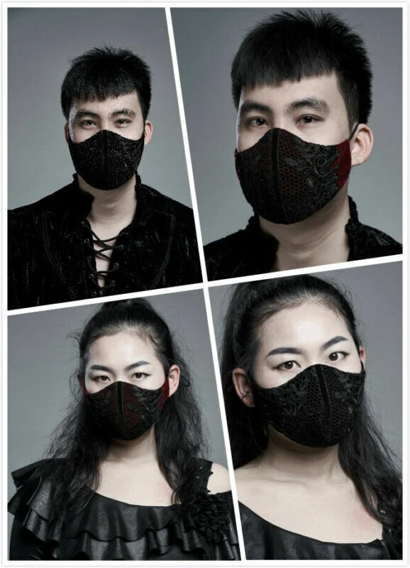 Gothic Knitted Embroidered Lace Drawstring Decoration Breathable Cotton Mask