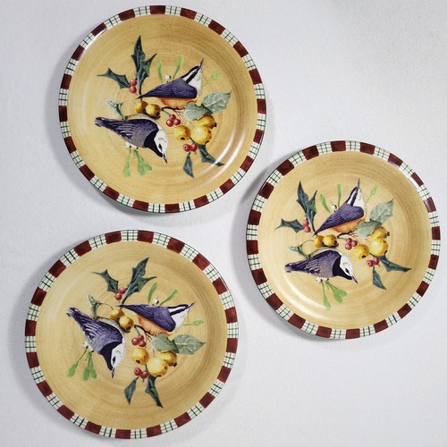 6 Lenox Winter Greetings Everyday Salad Plates Nuthatch 8.5” Tartan Plaid Rim - Picture 2 of 7