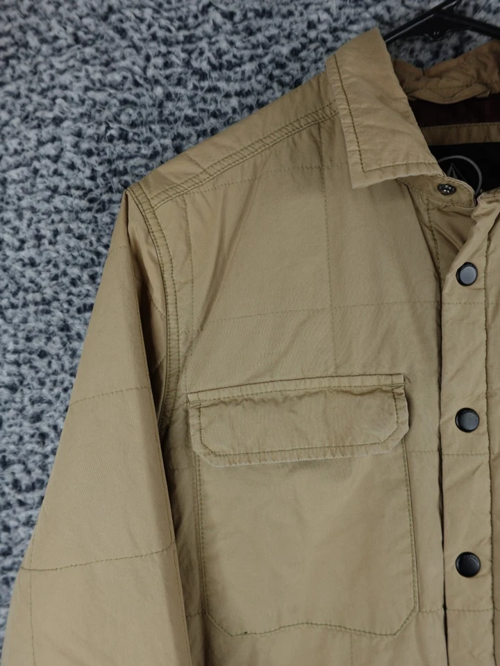 Volcom Quilted Snap Button Jacket Men S Tan Shirt Jacket Lined Puffer Cotton - Image 2 of 4