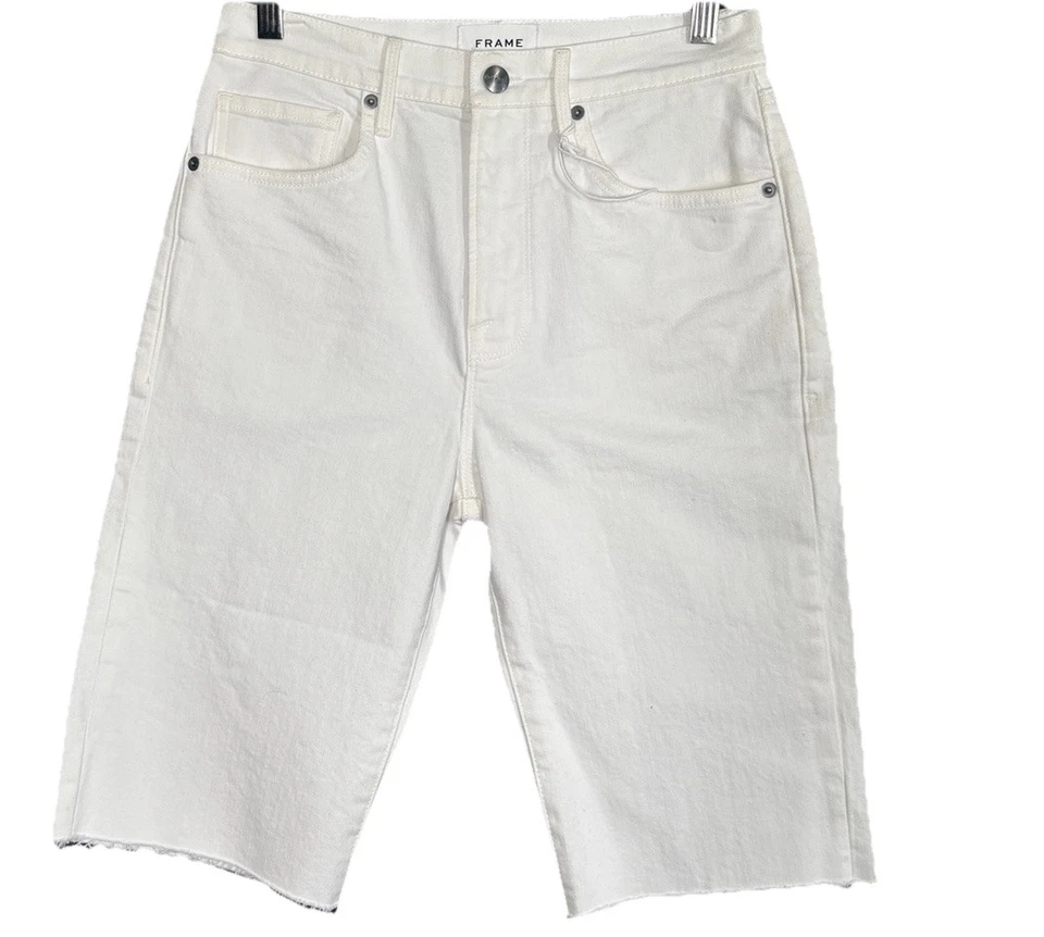 Pantalones Cortos Mujer Montura Denim Corte Talla 26 Color Blanco Le Vintage Bermudas