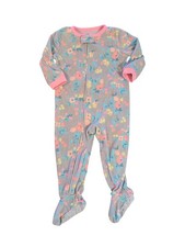 Carter's Grey Pink Blue Yellow Floral Fleece Full Zip Pajamas 18 Months