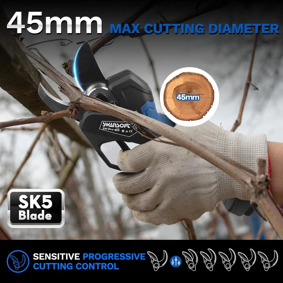 SWANSOFT PRU45 Forbici Potatura a Batteria, 45mm 25V 1150W Potatore Batteria - Immagine 3 di 4