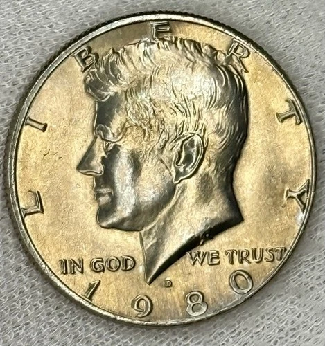 1980 D Mint Mark Circulated Good Details Toned Kennedy Half Dollar
