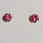 Fine Earrings 14K Yellow Gold Studs JACMEL Signed JCM Unknown 4mm Pink Gemstone