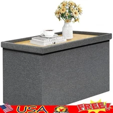 Storage Ottoman W/ Tray Coffee Table Hidden Storage Foldable Footstool New