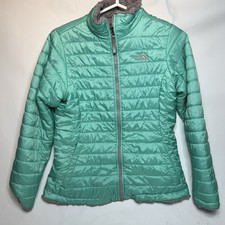 North Face Youth Jacket Large 14/16 Gray Green Reversible Fleece Quilted FLAWS