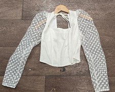 NEW £29.99 LADIES TOPSHOP White Blouse Corset Polka Dot Mesh Sleeve UK 10 CG E20