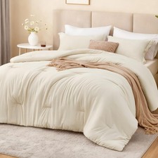 Love's cabin Beige Queen Comforter Set, 3-Piece Prewashed Bed Set