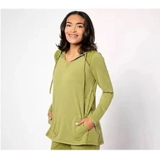 LOGO by Lori Goldstein Frnch Trry Hoodie W/Pintuck-Cardamom Green-Small A630233