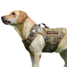 No Pull Tactical Dog Harness - Breathable Mesh, Service Dog Vest - Large, Camo