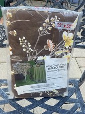 New Vintage Brown Floral Vinyl Tablecloth 52 X 52 With Flannel Backing
