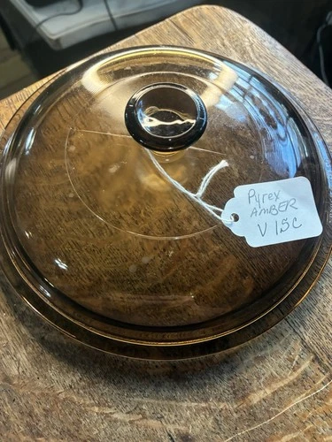 Pyrex Replacement Glass Lid Light Amber Brown V-1.5 C Vintage