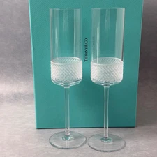 Tiffany & Co Diamond Point Champagne Flutes - Set of 2, Rare & Retired