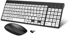 HXMJ-Wireless Large Print Keyboard and Mouse Set with USB Receiver Quiet Sci...