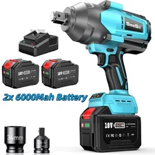 Brushless Impact Wrench Gun Cordless 3/4" 2000Nm 1475ft-lbs 2x6000mAh Battery