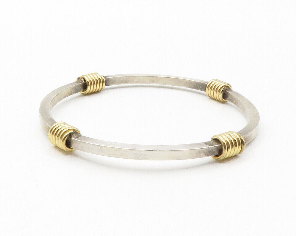 55弦バンドゥーラ　Bandura 925 Sterling Silver Vintage Shiny Two Tone Wrapped Bangle