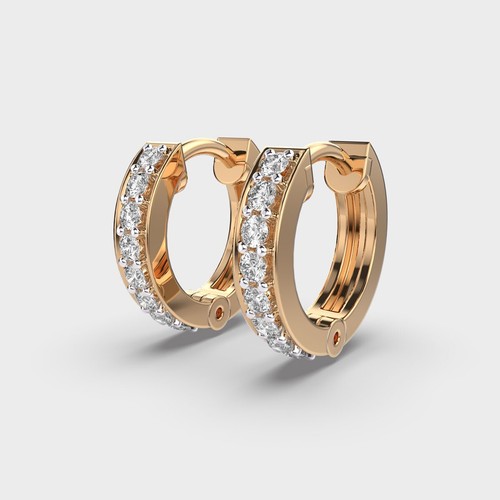 Pure Elegance Minimal Diamond Hoops in 14K Yellow Gold with Lab created - Picture 2 of 6