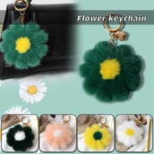 Cute Real Mink Fur Ball Flower Daisy Gift Pompom Keyring Bag Charm Phone Pendant