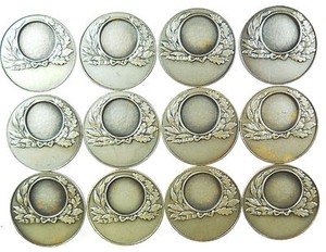 GROUP OF 12 AWARD MEDALS for engraving to recipients silvered-bronze 33mm