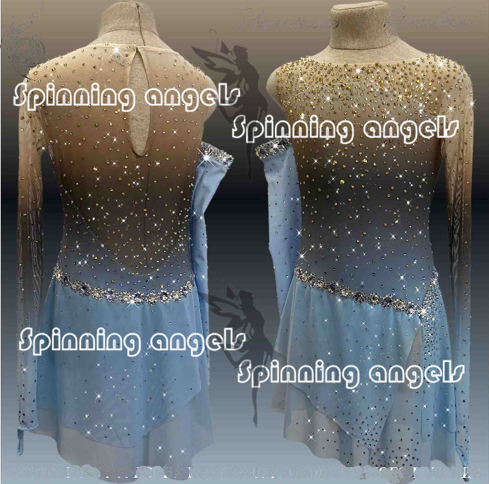 Ice Skating Adult Figure skating Dress Gymnastics Costume brown dyeing blue