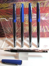LOT OF 5 SLIM BLUE/CHROME Metal  Rollerball Pen-lightweight, cap posts
