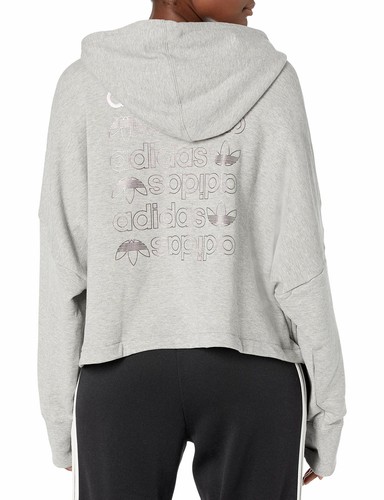 Adidas Originals Women's Oversized Logo Cropped Hoodie FS7235 Gray Size Large - 第 3/5 張圖片