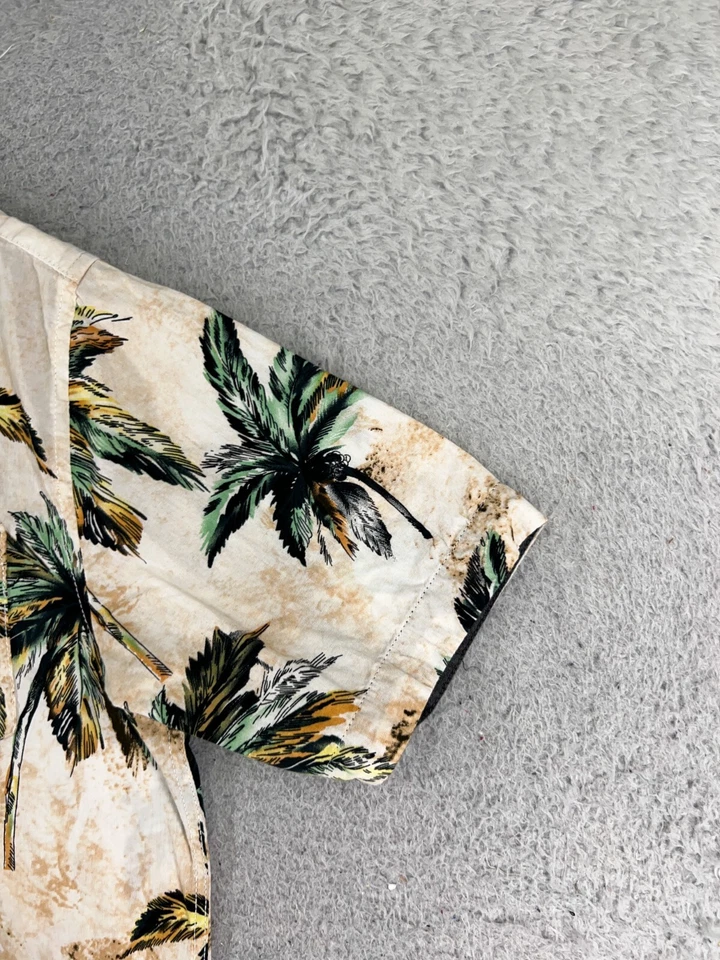 Camisa Ron Jon Surf Shop Para Hombre Pequeña Beige Verde Floral Palma Hawaiana 100% Algodón Foto 2 de 4