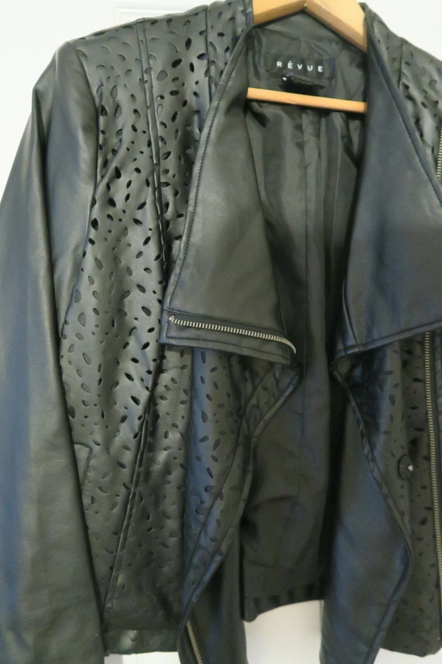 Mujer Revue Imitación Cuero Chaqueta Motociclista Bombardero Abrigo Negro Talla Pequeña Foto 3 de 4