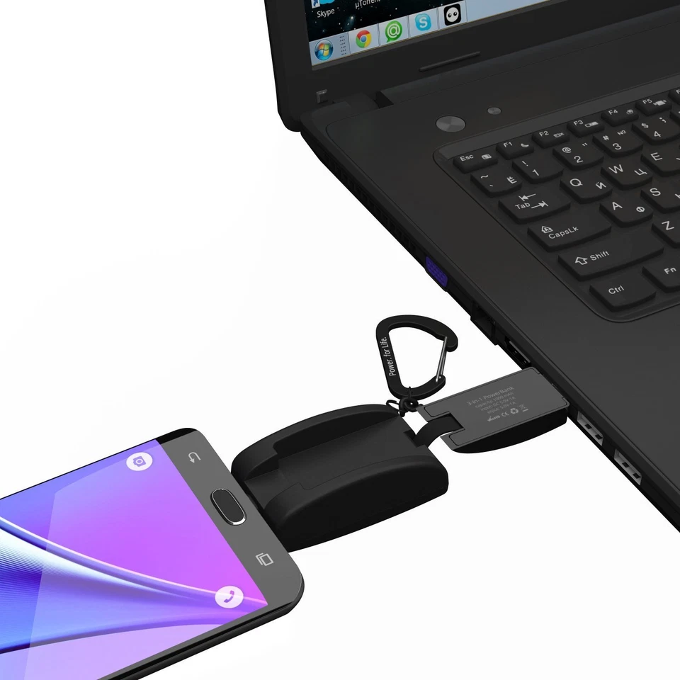 CULCHARGE MICRO USB 3 IN 1 Keychain 1000mAh PowerBank - For Android CPB1000M - Image 3 of 4