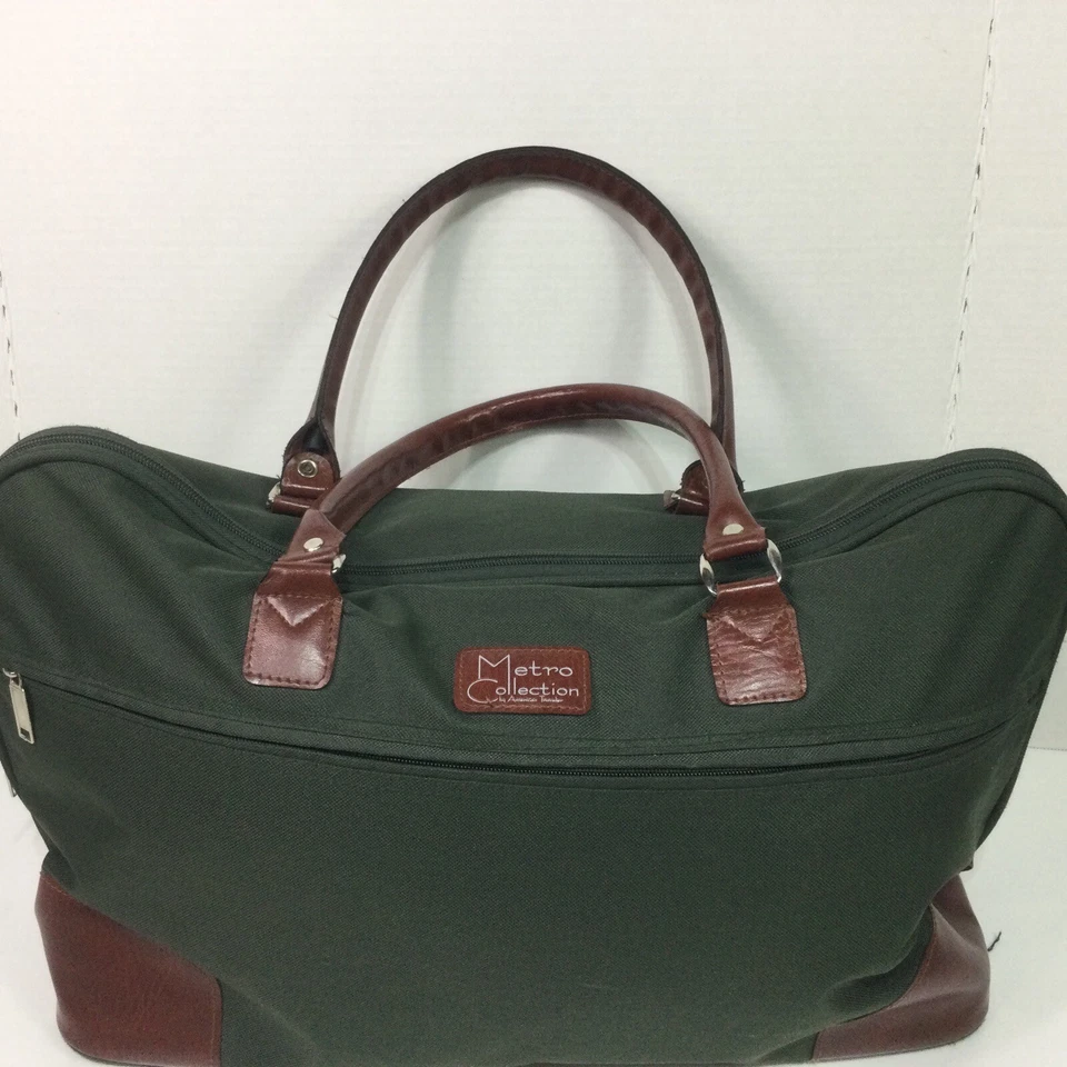 Metro Collection 行李旅行包绿色帆布和皮革拉链随身行李 — 第 2/4 张图片