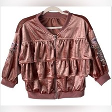 Velvet Embroidery Zip Up Cropped Length & Sleeves