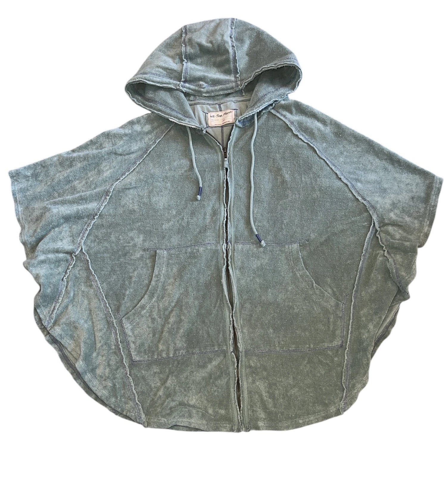 Free People Women’s Blue Surf Combo Beach Love Zip Up Hooded Poncho Size XS