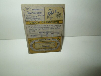 VINCE CLEMENTS 1974 CARD TOPPS #342 Rookie Rc NEW YORK GIANTS RB