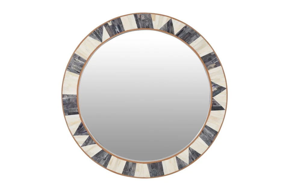 Espejo redondo con incrustación de hueso hecho a mano 26" o 34" Foto 2 de 4