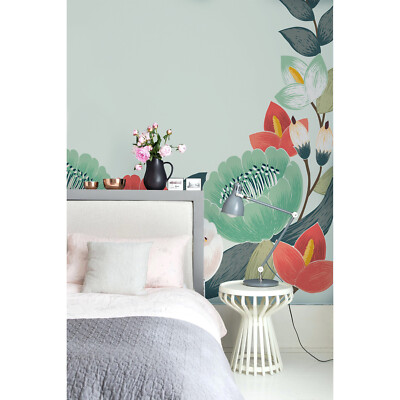 Floral spring flowers Removable wallpaper green and red wall mural