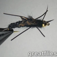 1 dozen (12) - Kaufmann's Stonefly Nymph - BLACK - Bead Head - Rubber Legs