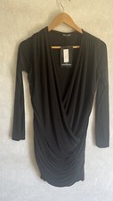 Pretty Little Thing Size 12 Meeah Black Runched Bodycon Dress V Neck Stretch