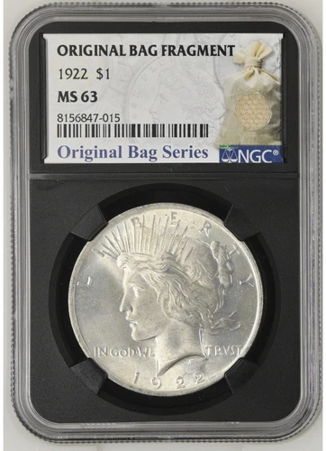 1922 $1 Peace Silver Dollar - NGC MS63 - Original Bag Fragment Label