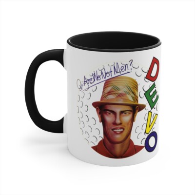 Are We Not Men 11oz Color Accent Ceramic Coffee Mug Devo Post Punk New Wave Cup