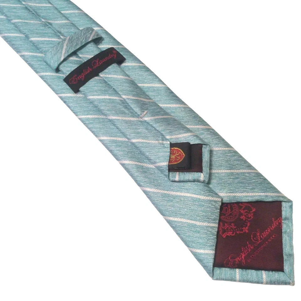 "Corbata de lavandería inglesa patrón de rayas turquesa corbata de seda 58x3""" Foto 3 de 4