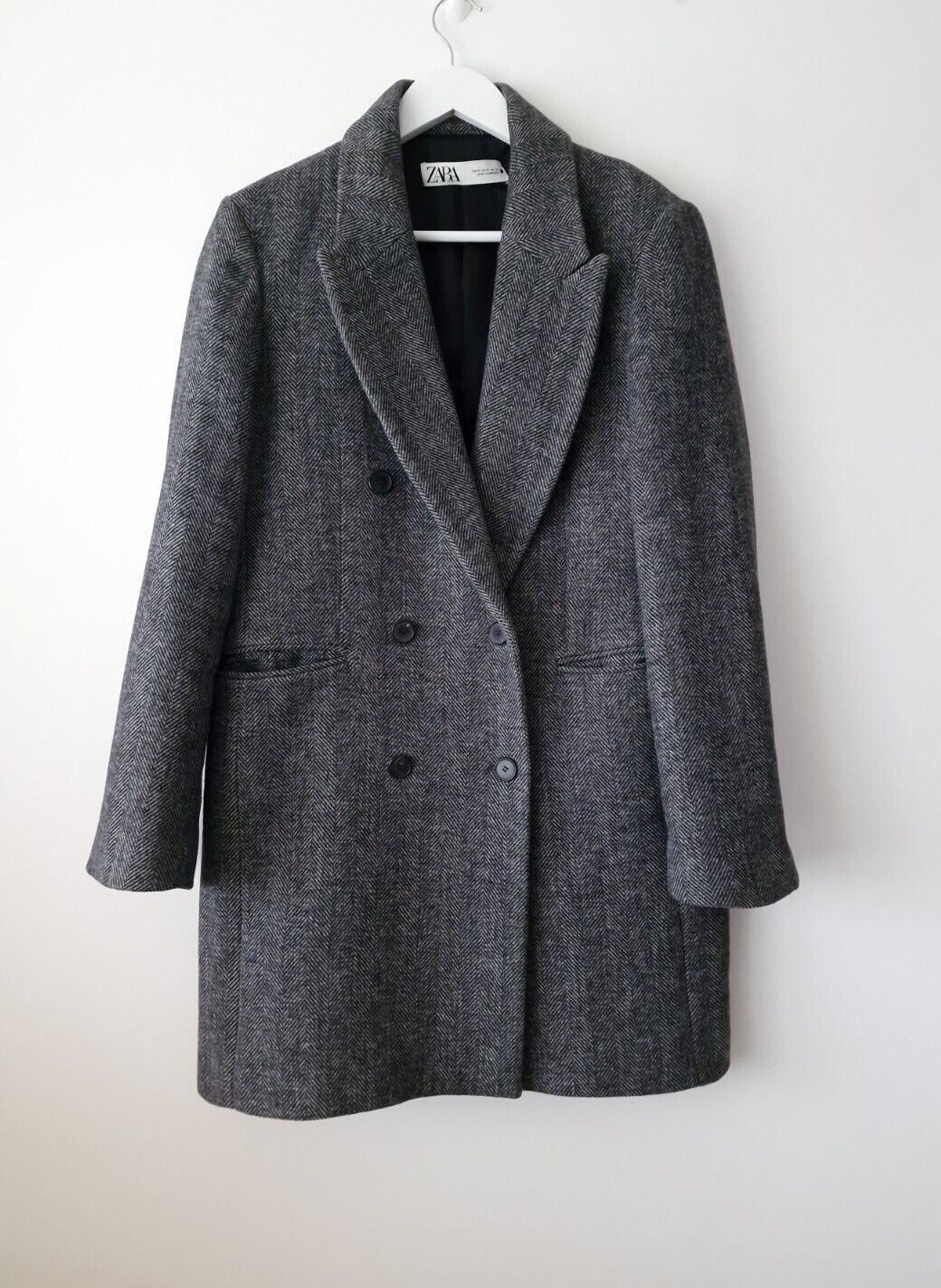 Zara Ladies Herringbone Wool Blend Oversized Masculine Jacket Coat Size ...